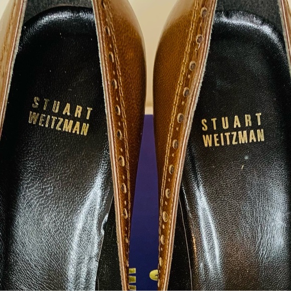 Vintage Stuart Weitzman Kilt Rye Pebble Leather Cognac Brown Oxford Pump SZ 10! - Picture 10 of 12